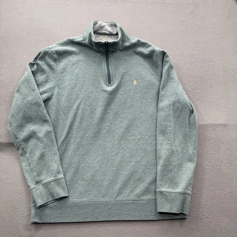 Polo Ralph Lauren Sweatshirt Mens Large Green 1/4 Zip Mock Neck Cotton‎ Pullover